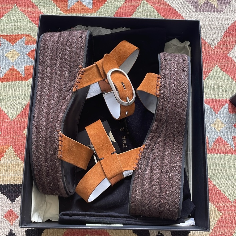 Rag & Bone Ansley Wedge Buckle Wedge Espadrille Sandal Size 8/8.5